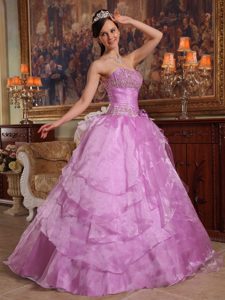 Lavender Graceful Strapless Lace-up Quinceanera Dress in Organza with Beading
