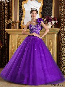 Gorgeous A-line One Shoulder Beading Quinceaneras Dresses in Purple