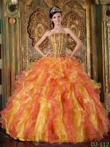 Stunning Multi-Color Strapless Organza Quinces Gowns with Beading and Ruffles