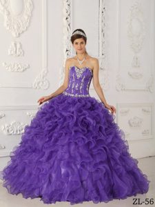 Dazzling Ball Gown Sweetheart Satin and Organza Quinceanera Dresses in Purple