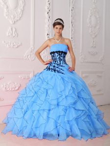 Dreamy Strapless Quinceanera Dresses with Appliques and Ruffles in Aqua Blue