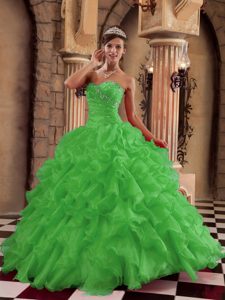 Noble Green Sweetheart Quince Dresses to Long in Organza with Ruffles