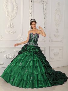 Newest Dark Green Quinceanera Dress with Chapel Train in and Organza