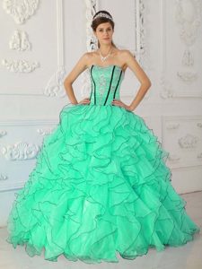 Modern Green Strapless Organza Quinceanera Dress with Appliques and Ruffles