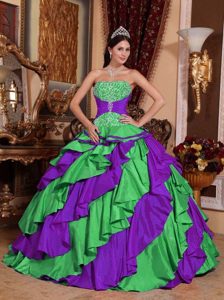 Multicolor Strapless Quinceanera Dress with Embroidery and Layers