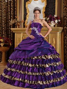 Purple One Shoulder and Leopard Applique Decorated Quinceanera Dress