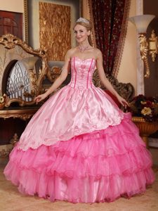 New Pink Sweetheart and Oragnza Quinceanera Dress with Embroidery