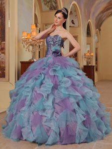 Colorful Ball Gown Sweetheart Organza Quinceanera Gown Dress with Ruffles