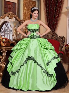 Green and Black Strapless Quinceanera Dress with Appliques on Sale