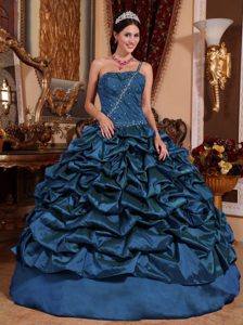 Navy Blue One Shoulder Quinceanera Dress with Pick-ups on Promotion