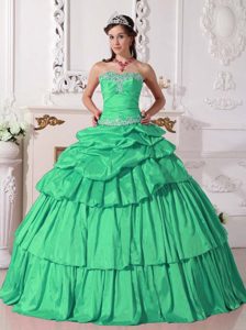 New Green Sweetheart Beaded and Ruched Sweet 16 Quinceanera Dress