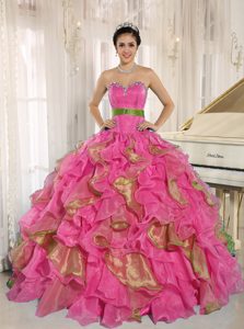 Stylish Multicolor Sweetheart Ruffled 2013 Quinceanera Dress with Appliques