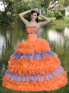 Beaded Organza Multicolor Strapless Sweet Quinceanera Dresses with Sequins