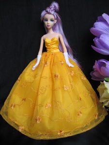 Embroidery Taffeta and Organza Yellow Ball Gown Barbie Doll Dress