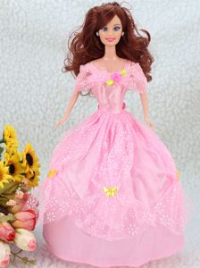 Hand Made Flower Pink Ball Gown Party Clothes Barbie Doll Dress