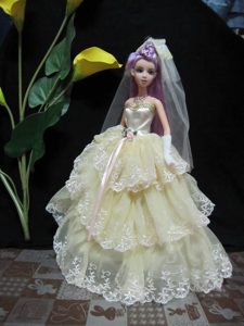 Embroidery Decorate Ball Gown Light Yellow Barbie Doll Dress