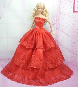 Rust Red Princess Dress With Embroidery Gown For Barbie Doll