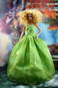 Green Pretty Dress With Embroidery Gown For Barbie Doll