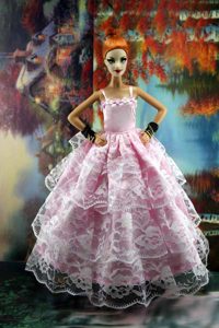 Luxurious Pink Gown With Ruffled Layers Lace For Barbie Doll