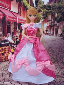 Lovely Bowknot Red and White Off The Shoulder Dress Gown For Barbie Doll