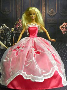 White and Red Handmade Dresses Fashion Party Clothes Gown Skirt For Barbie Doll