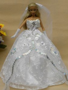 Romantic Appliques White Strapless Wedding Dress For Barbie Doll