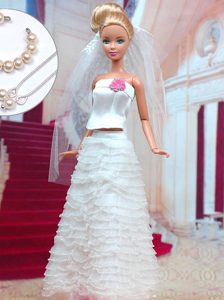 Fashion Handmade Organza Barbie White Wedding Dress For Barbie Doll