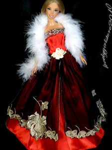 Gorgeous Red and Burgundy Princess Dress With Embroidery Gown For Barbie Doll