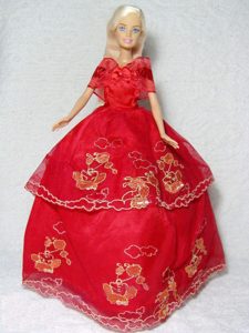 Pretty Red Gown With Embroidery Dress For Barbie Doll