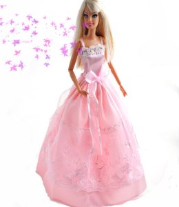 Bowknot Embroidery Princess Pink Barbie Doll Dress