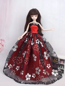 Black and Red Ball Gown Embroidery Barbie Doll Dress