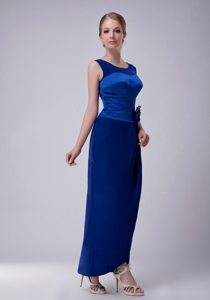 Chic Scoop Straps Ankle-length Royal Blue Mother Wedding Dress with Flower