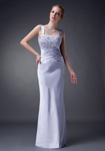 Square Straps Long Lilac Satin Mother of Bride Dresses with Appliques
