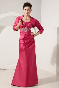 Ruched Strapless Hot Pink Mother of Bride Dresses with Jacket and Beading