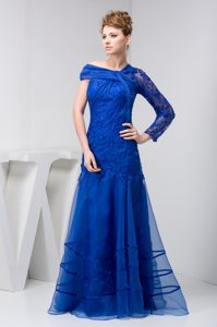 Royal Blue One Shoulder Long Sleeve Long Mother Dress for Wedding