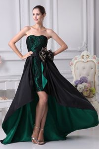 Sweetheart High-Low Black Green Mother of Bride Dress with Sash and Bow
