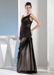 Black One Shoulder Mother of the Bride Dresses with Ruching and Beading