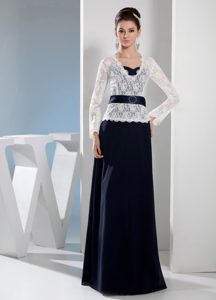 Navy Blue and White Mother of the Bride Dresses with Long Sleeves