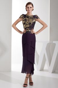 Off shoulder Eggplant Purple Mother of the Bride Dresses with Embroidery
