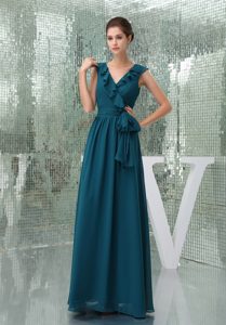 Popular Long V-neck Mother of the Bride Dresses with Sash in Teal