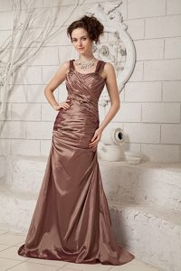 Ruched Straps Brush Train Mother of the Bride Dresses in Brown