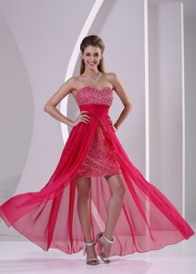 Sweetheart High-low Junior Prom in Red with Sequins and Beadings for Summer