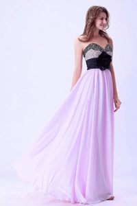 Best Lilac and Black Sweetheart Beaded Dress for Prom with Hand Made Flower