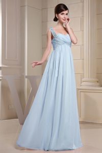 Dressy Ruching and Beading Lilac Prom Gowns with One Shoulder