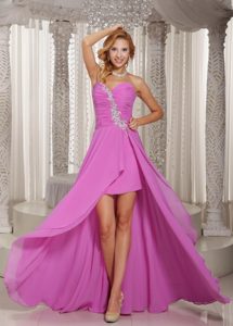 High-low Sweetheart Lavender Prom Dress for Girls with Ruches and Appliques