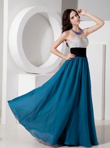 Teal and Black Sweetheart Prom Gown with Beadings on Promotion