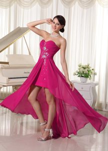 High-low Beaded Sweetheart Chiffon Coral Red Ruched Prom Homecoming Dress