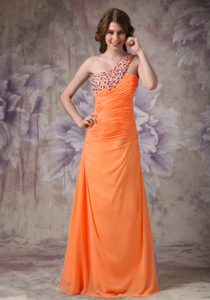 Wonderful Orange Red One Shoulder Prom Dresses Ruched and Beaded