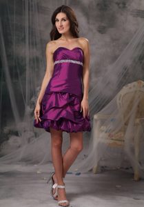 Purple A-line Sweetheart Beaded Mini-length Prom Gown Dress for Cocktail