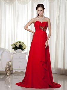 Hot Red Empire Sweetheart Chiffon Appliques and Ruched Prom Celebrity Dress